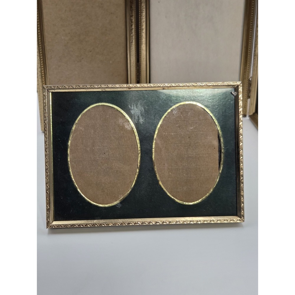Lot of 4 Vintage Picture Frames Hinge Free Standing Gold Tone Metal MCM Embossed - Picture 2 of 8